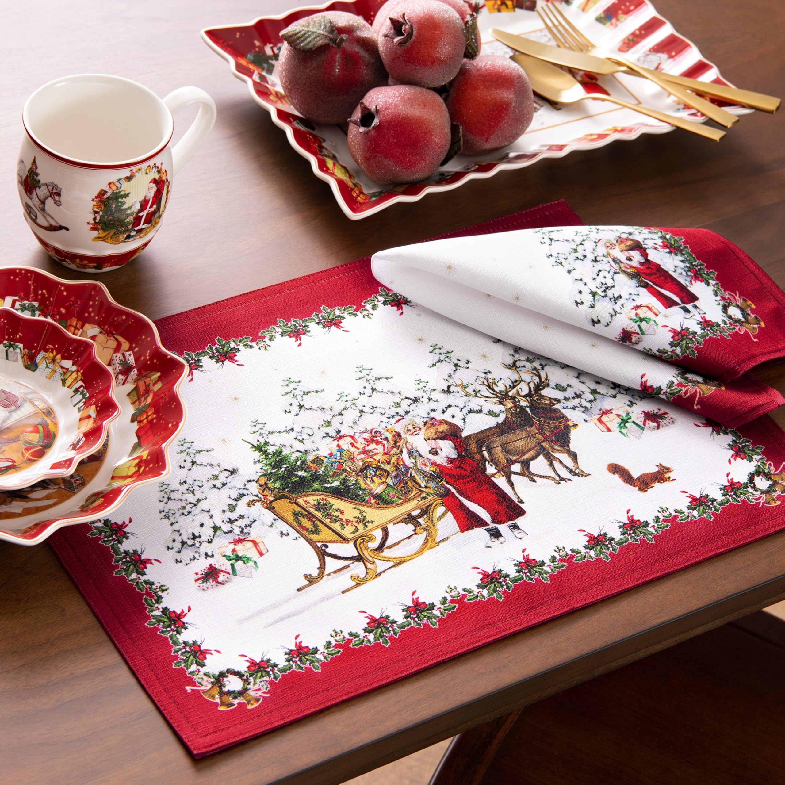 Elrene Villeroy & Boch Home Fashions - Manteles Individuales de fantasía para Vacaciones, Juego de 4, 13 x 19 Pulgadas, Multicolor