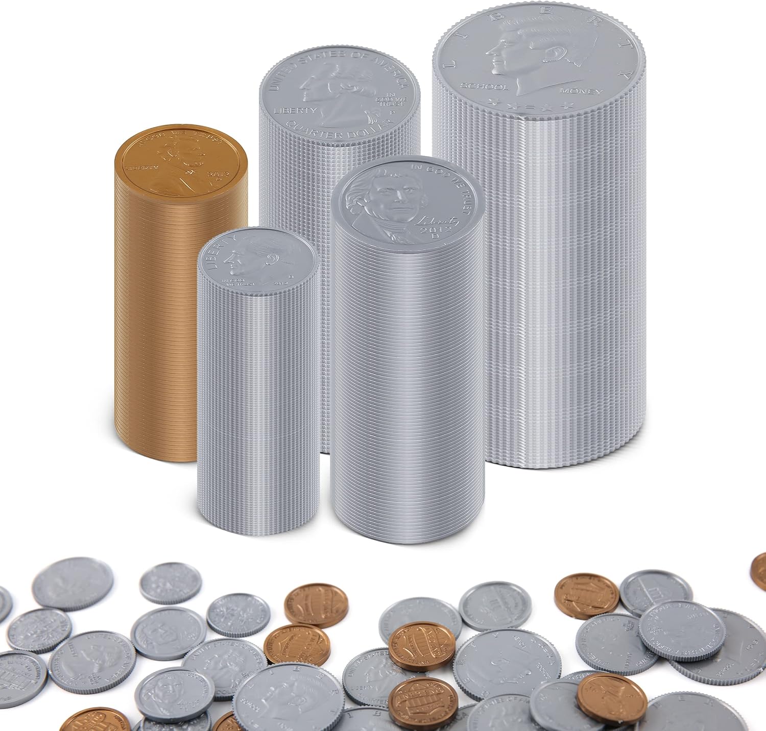 100 Pcs Fake Coins for Kids Learning, Plastic Play Coins for Teaching, 100 Nickels for Kids Pretend Play Store Or Cash Register