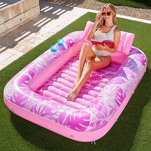 Sloosh Flotador inflable para piscina de bronceado para adultos, 70 x 46 pulgadas, flotadores grandes de piscina para tina de sol, bañera de hielo,