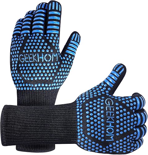 GEEKHOM Guantes de parrilla para barbacoa, guantes de horno resistentes al calor de 1472 F, con certificación EN407, guantes de barbacoa flexibles