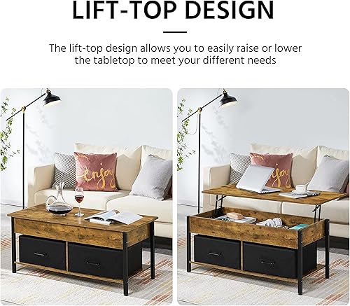 Miniatura 7 de Yaheetech Mesa auxiliar elevable con almacenamiento y 2 cestas de tela, mesa de centro de madera de 41.5 pulgadas para sala de estar y oficina,