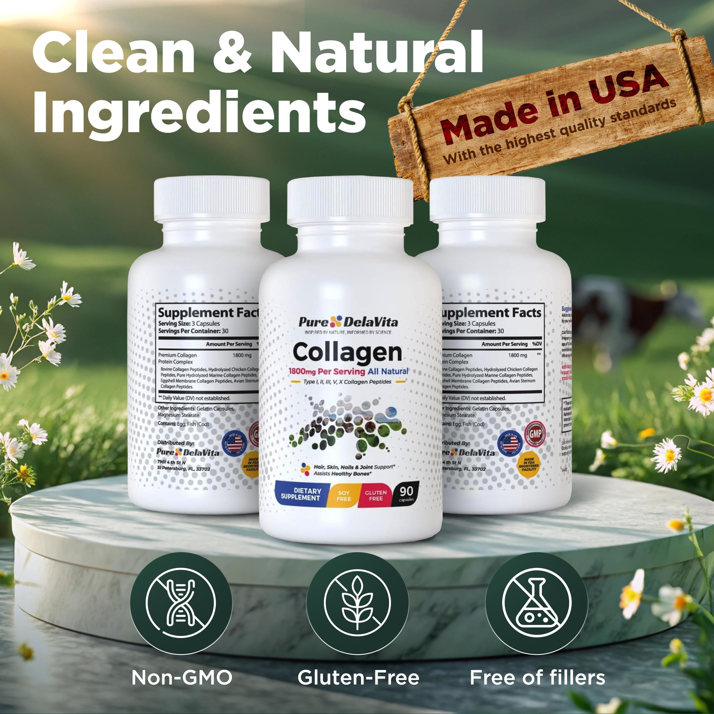 Complete Collagen Capsules for Women – 1800mg, Types I, II, III, V, X for Hair, Skin, Nails, Joints & Bone Health, High Absorption, Anti-Aging, Non-GMO, Gluten-Free, 90 Capsules