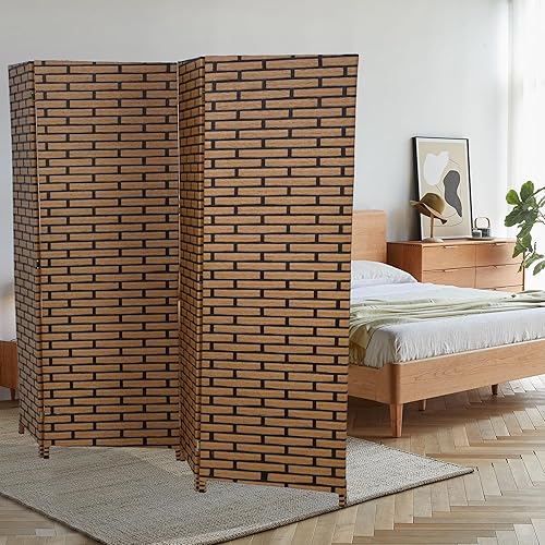 Miniatura 7 de Pantalla divisora de habitación, pantalla de tocador de 4 paneles, separadores de habitación de diseño tejido a mano de madera y pantallas de