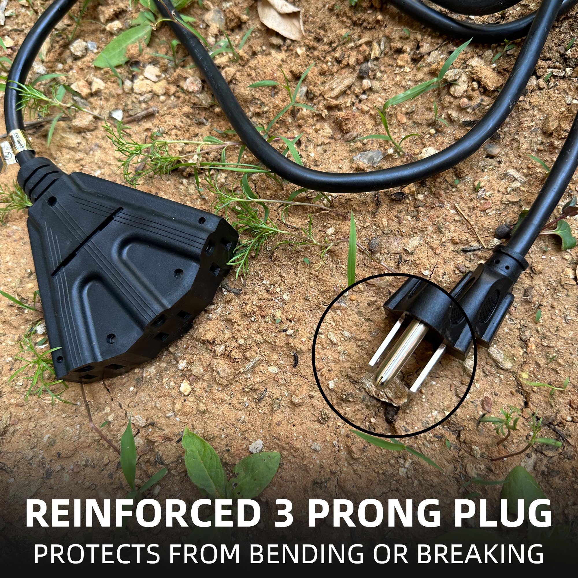 YOJOE - Cable de extensión negro de 30 pies con 3 tomas de corriente, cable de extensión impermeable SJTW de 16/3 con enchufe de tierra de 3 puntas para decoración de patio al aire última