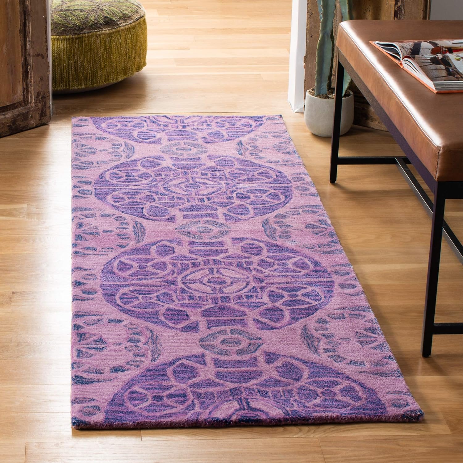 SAFAVIEH Wyndham Collection Runner Rug - 2'3" x 13', Purple, Handmade Modern Wool, Ideal for High Traffic Areas in Living Room, Bedroom (WYD376J)