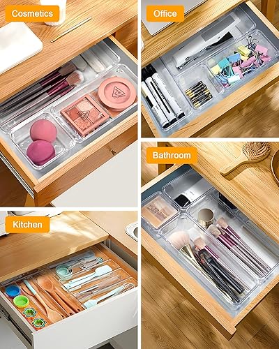 Miniatura 6 de 25 organizadores y separadores de cajones de plástico transparente, 4 tamaños, contenedores apilables de almacenamiento y bandejas organizadoras