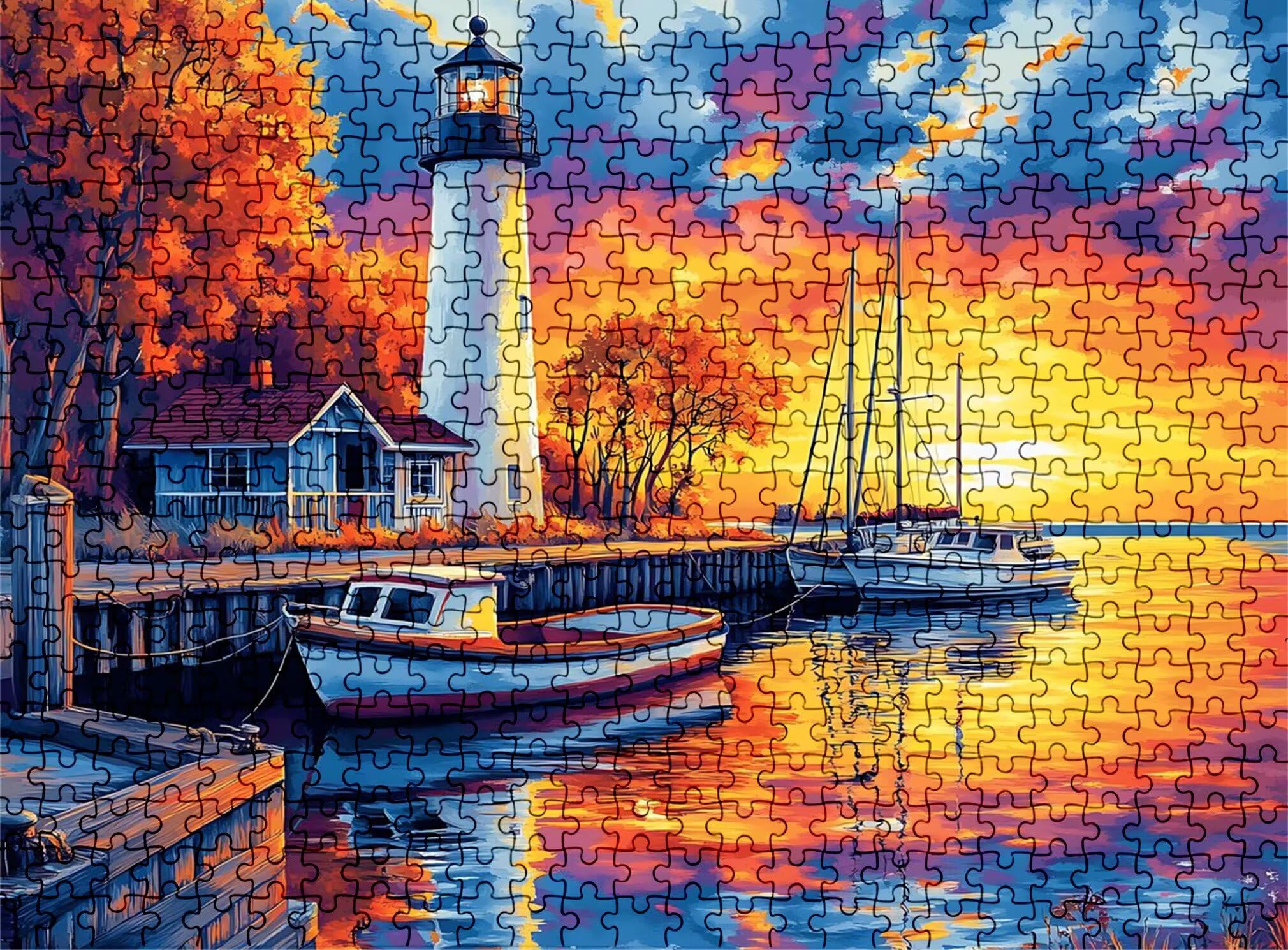 Puzzle 1500 Teile, Holzpuzzle Erwachsene - Impossible Puzzle 87 x 57 cm niffliges Denkspiel & Denksport für Frauen & Männer, Familienspiel, Geschenk für Frauen Sonnenuntergang Leuchtturm-2 w0-511