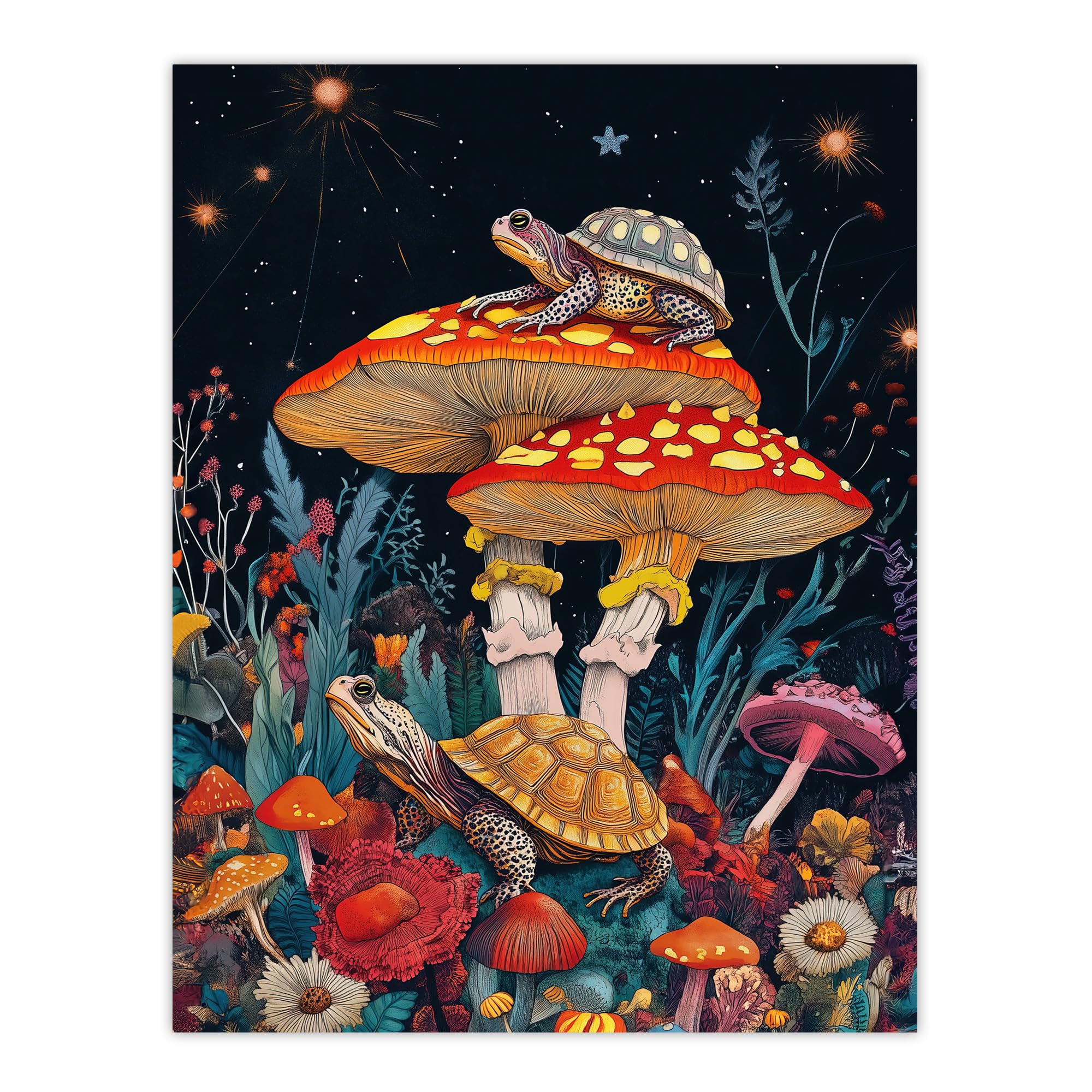 Artery8 Turtle Toads Colourful Psychedelic Magic Mushroom Living Room Extra Large XL Wall Art Poster Print