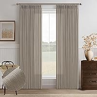 Vista 81 de Cortinas de lino plegadas de 108 pulgadas, juego de 2 paneles para sala de estar, dormitorio, estilo granja rústica, con pestaña trasera, plegadas