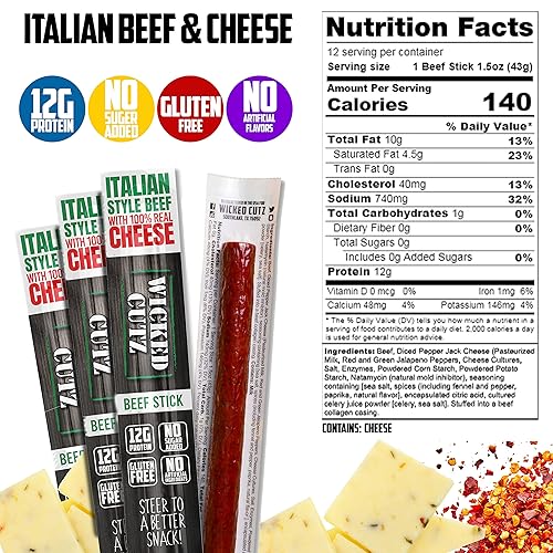 Miniatura 7 de Paquete variado de palitos de carne y queso, queso Buffalo Chicken & Pepper Jack + palitos de carne italiana y queso con 0.42 oz de proteína por