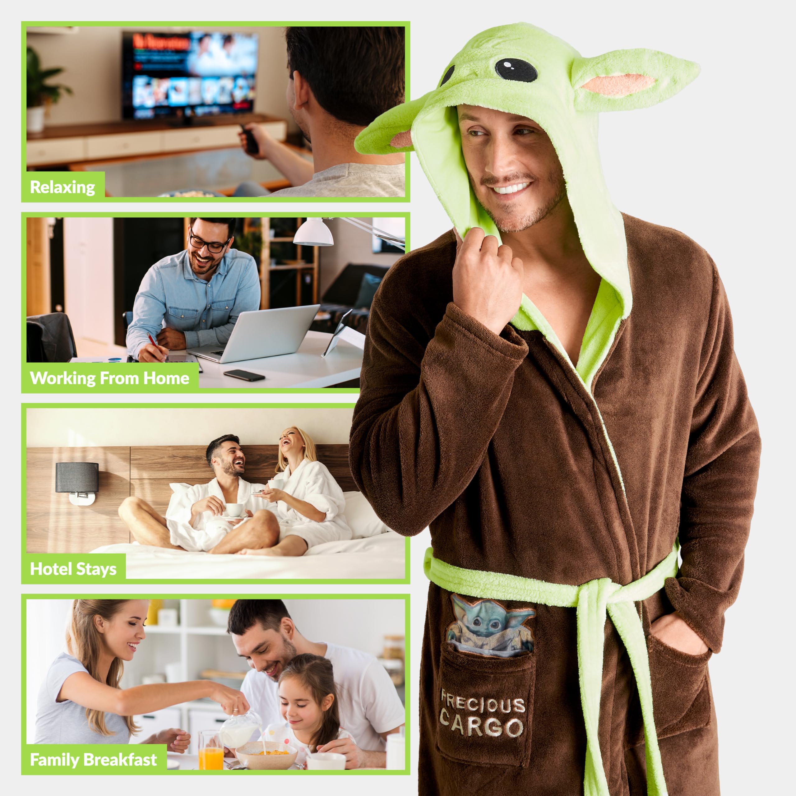 Disney The Mandalorian Baby Yoda Robe De Chambre Homme, Peignoir En Polaire Avec Capuche De Bébé Yoda, Idée De Cadeau Geek Pour Adulte Ou Ado Garçon