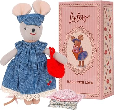 LEVLOVS Mouse Doll Ice Cream Lover, Plush Toy with Denim Outfit, Accessories, and Gift Box