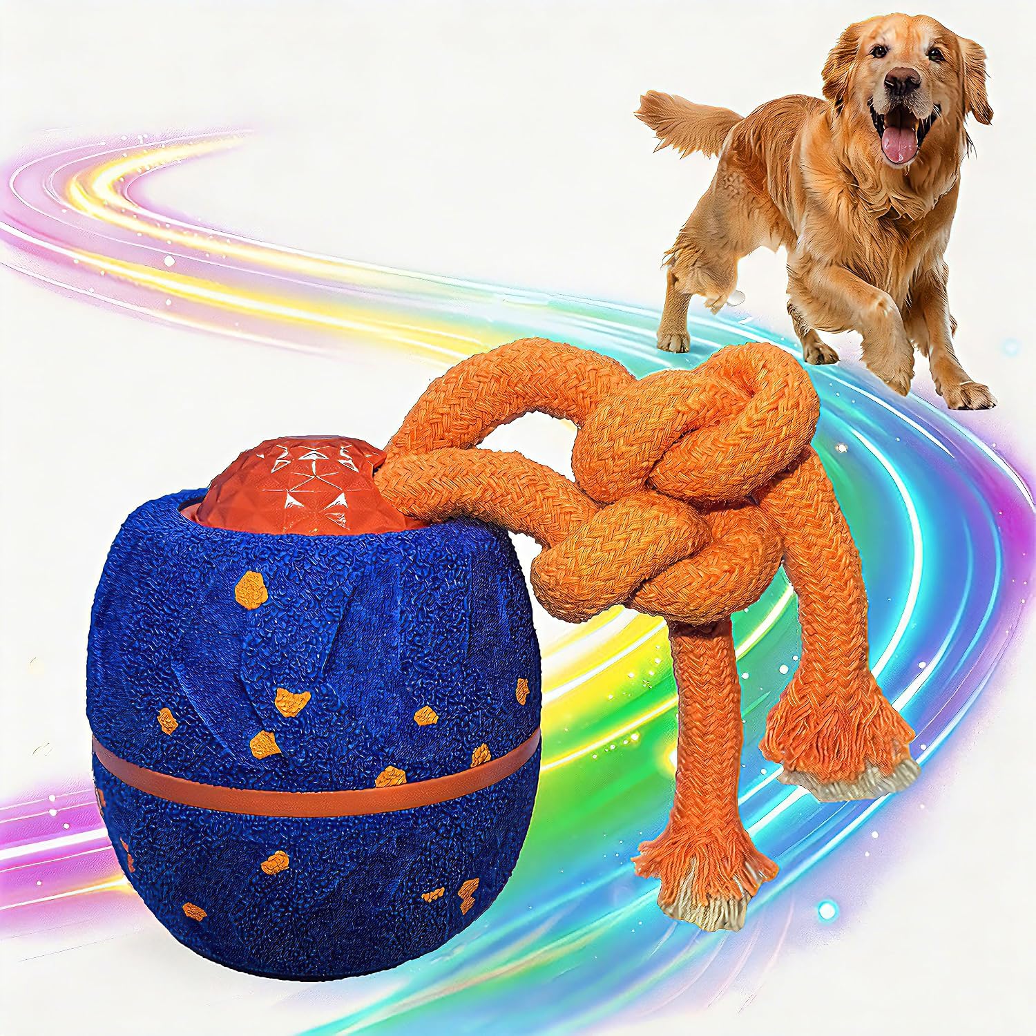 Interactive Dog Toy Ball, Automatic Bouncing Rotating, Realistic Dog Barking Sounds, E‑TPU, IP54, Rechargeable, Small/Medium/Large Dogs, Indoor/Outdoor（Blue）