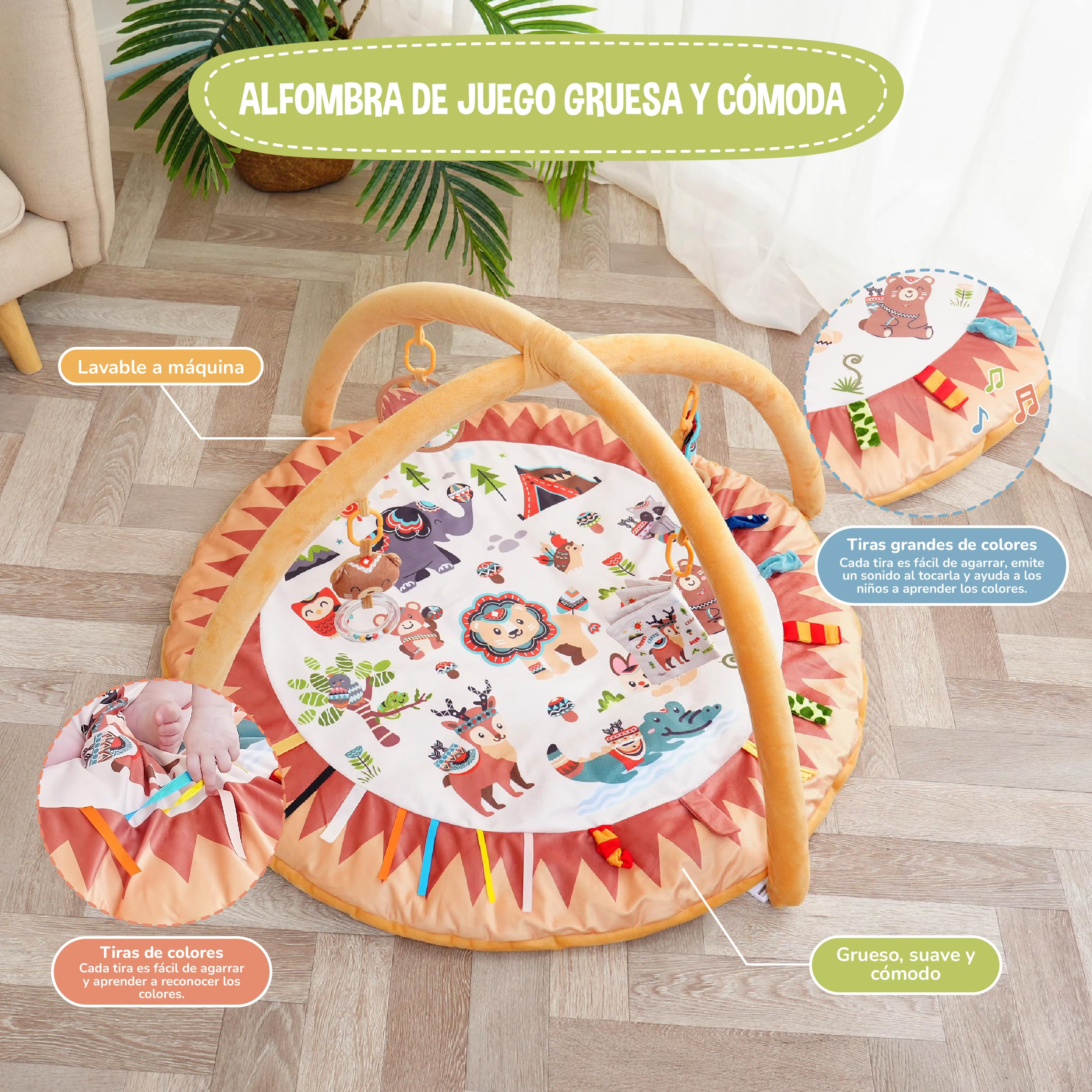 Alfombra de Juegos Sensorial Montessori para Bebé 0-12 Meses con Arcos | Alfombra Evolutiva para Bebés Niña y Niño | Tapete Grueso y Cómodo | Gimnasio Sensorial | Manta de Actividades Educativa para B