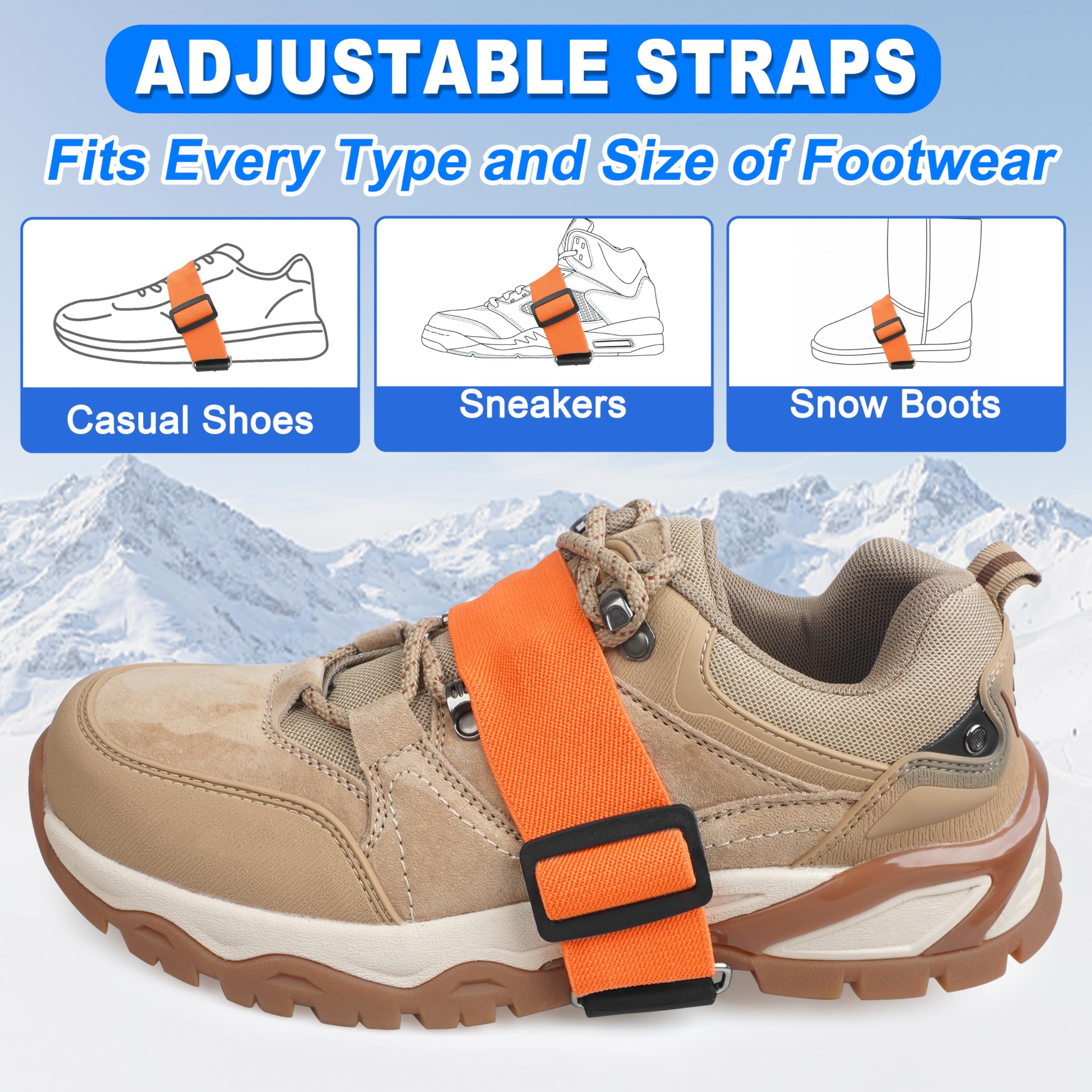 Crampons à glace à semelle intermédiaire pour chaussures et bottes - Crampons antidérapants avec sangles réglables - 7 clous en tungstène pour une prise en main sûre pour la marche, le jogging, la