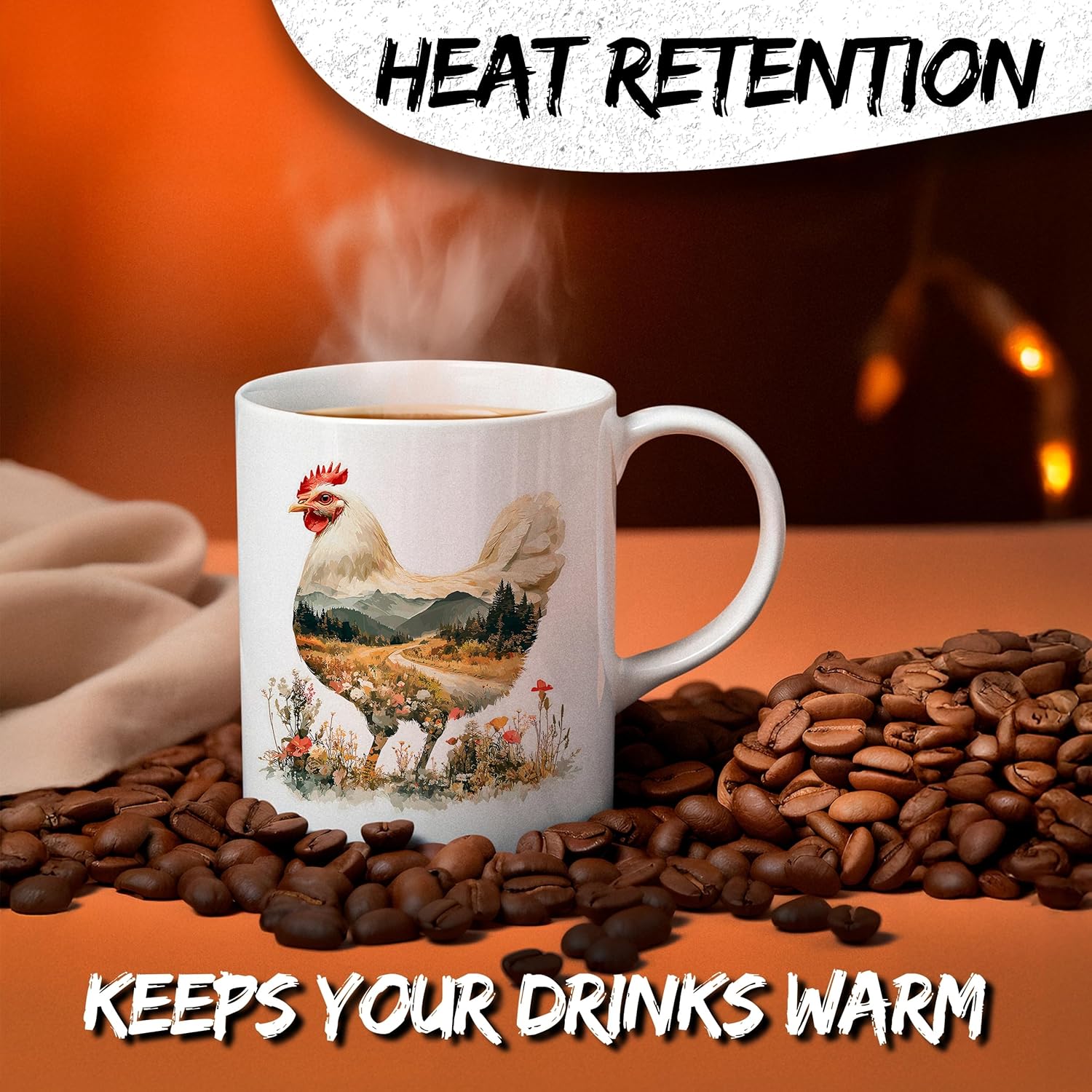 Chicken Ceramic Coffee Mug 11oz Hen Rooster Cluck - Tea Coffee Mug with Comfortable Grip - Unique Animal Gift Cup for Office or Home - Vibrant Long-Lasting Print ID44991 - Image 3