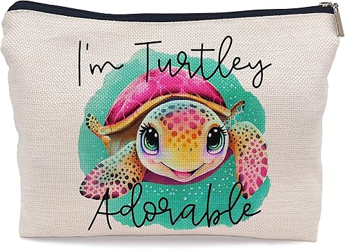 Adorable bolsa de cosméticos decorativa con diseño de tortuga marina y animales marinos, bolsa de maquillaje decorativa para mujer, bolsa con