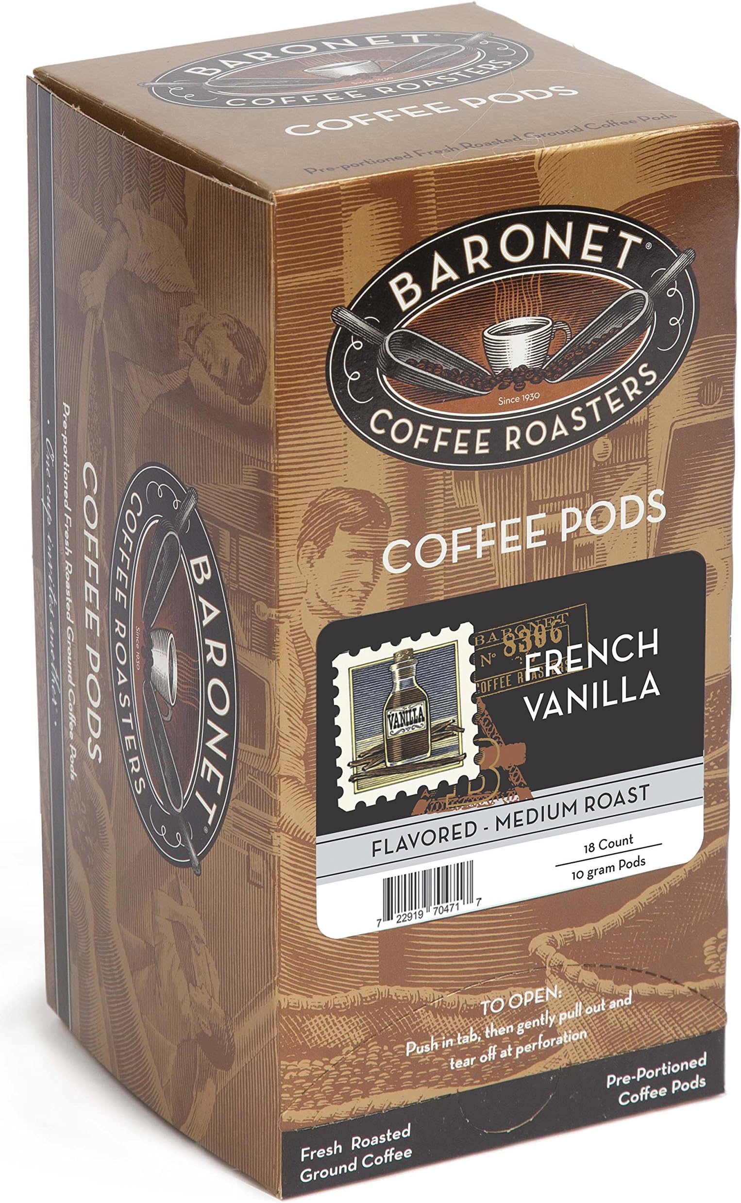 Baronet Coffee French Vanilla Medium Roast, 18-Count Coffee Pods (Pack of 3)
