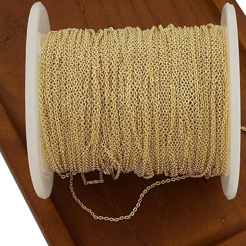 Miniatura 7 de Cadena de cable rellena de oro de 14 quilates de 6 pies para fabricación de joyas personalizadas, cadena de cable a granel sin terminar (0.039 in)