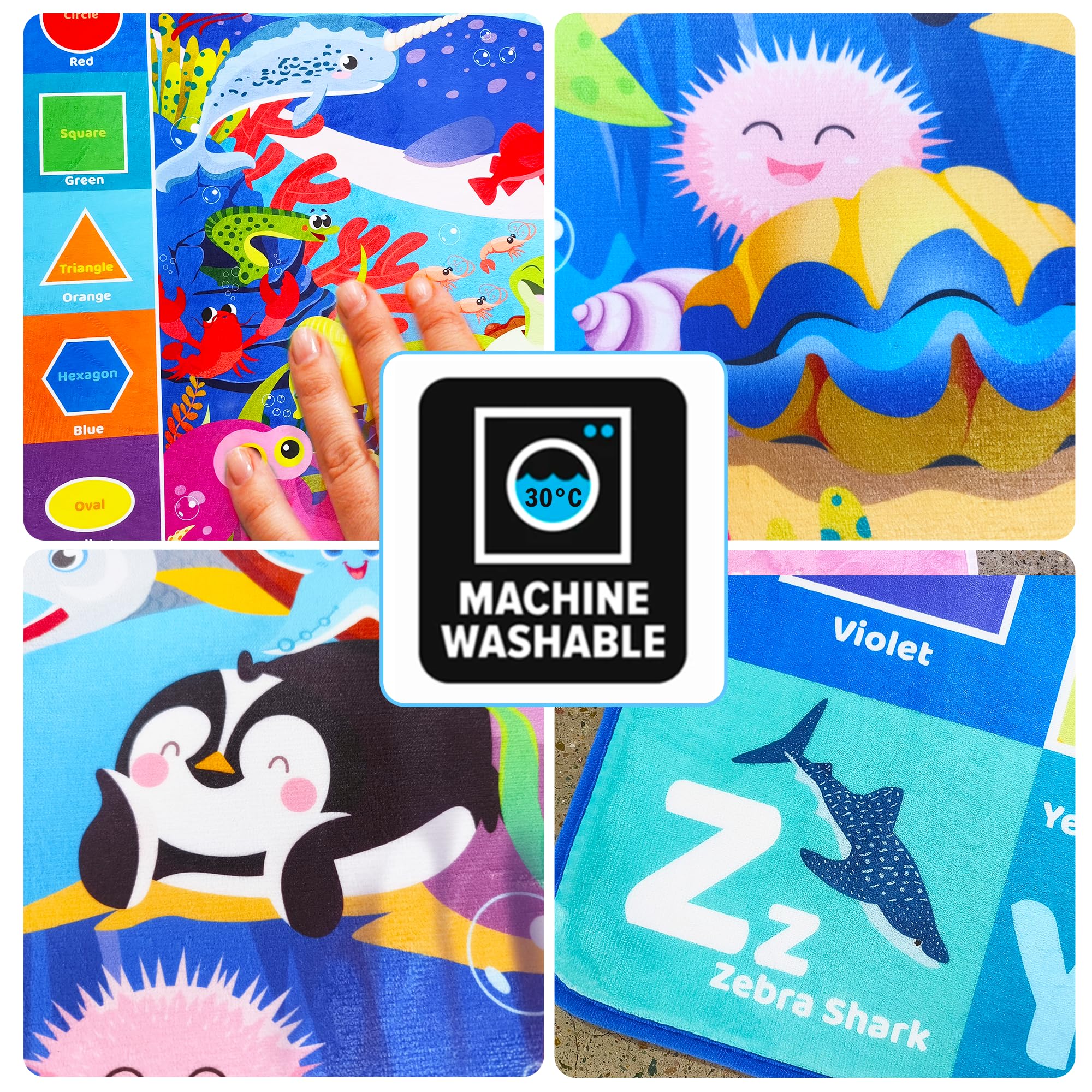 QUOKKA Baby Play Mat for Floor - Ocean ABC Rug for Kids Toddlers Infants Extra Thick Large Padded Non-Slip Rug for Babies Crawling and Playing - Foldable Care Mat for Girls and Boys Playroom