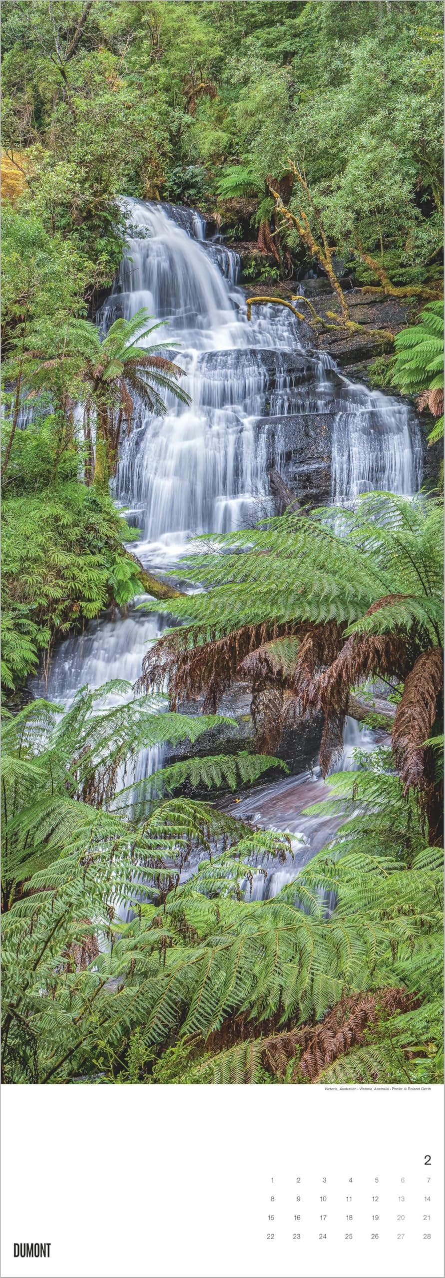 Wasserfälle 2027: Wandkalender 34x98 cm mit 12 Wasserfallfotografien und sprachneutralem Kalendarium