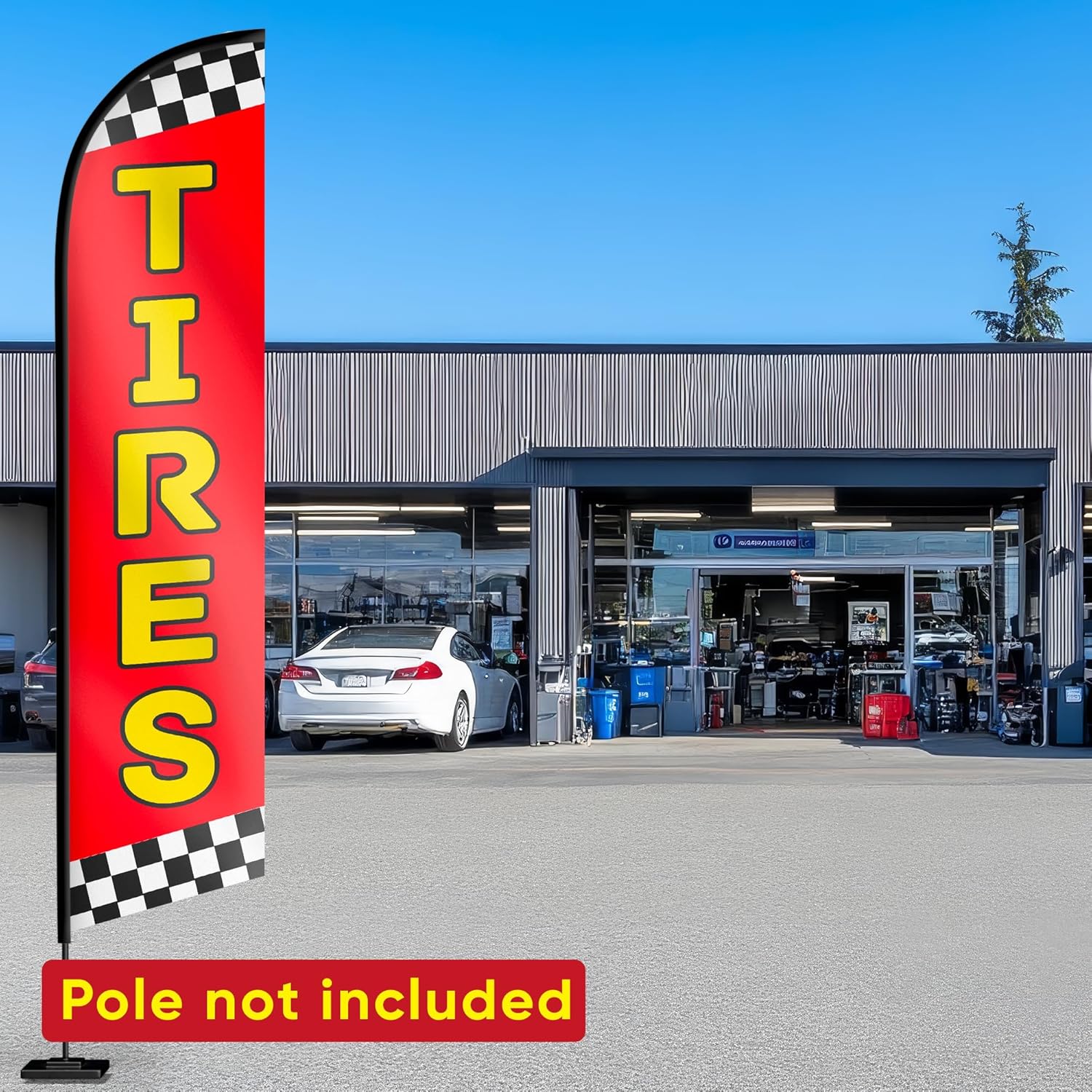 Tires Feather Flag - Advertising Flags - Tire for Sale Business Banner Ideal for Auto Repair Shops, Mechanics, Car Dealerships and Auto Body Shops 12ft x 2.5ft (Pole not included)