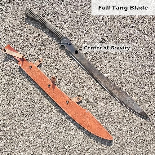 Miniatura 4 de Espada machete de acero al manganeso de espiga completa hecha a mano de 34.6 pulgadas con funda para práctica, uso al aire libre