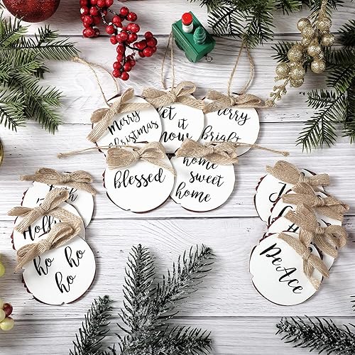 Miniatura 4 de 24 piezas de adornos de Navidad de madera blanca, cuerda de arpillera, rebanadas de madera, decoración rústica para el hogar, dulce decoración del