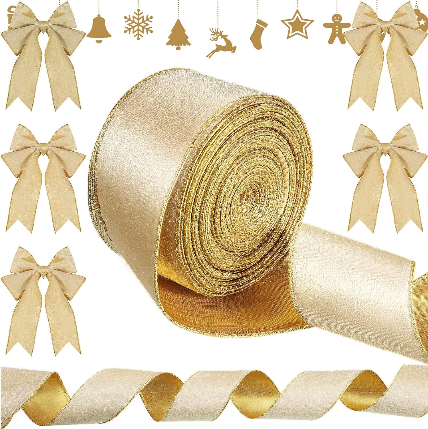 Syhood 4 Inch, 60 Yard Christmas Red Velvet Ribbon with Gold Edge, Waterproof Velvet Wired Ribbon Decoration for Xmas Tree Decor Wreath Bows Floral DIY Craft Ornaments Gift Wrapping