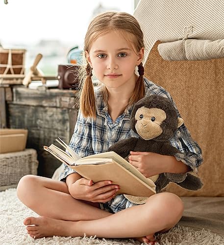 Miniatura 7 de DolliBu Peluche de mono – Animal de peluche súper suave, lindo peluche marrón de vida silvestre, adorable juguete de peluche esponjoso para niños