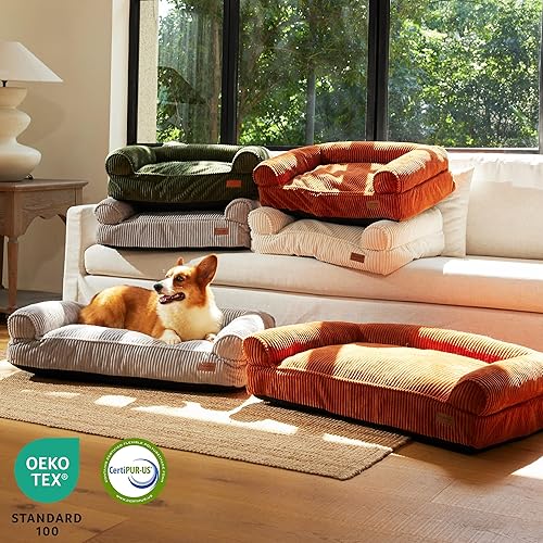 Miniatura 7 de FUKUMARU Sofá cama para perros, acogedora cama de pana para gatos de interior con funda lavable, cama ortopédica impermeable de 28 pulgadas para