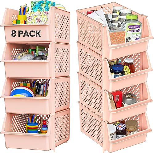Skywin Contenedores de almacenamiento apilables para despensa, paquete de 8 contenedores apilables para organizar alimentos, cocina y baño
