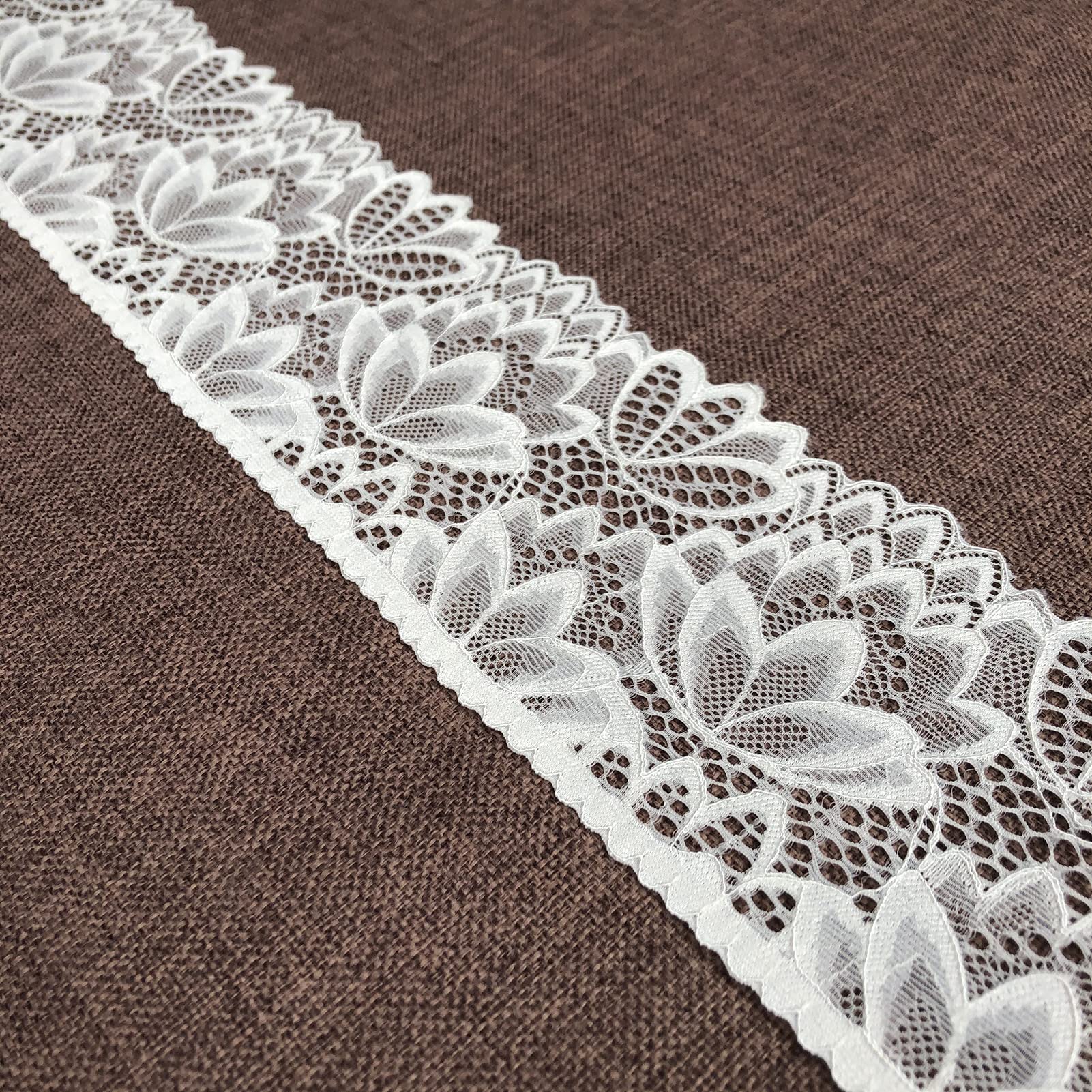 Olive Lace 4 Inch Wide Stretch Lace Ribbon - 4 Color Mix For Wedding & Crafts (4 Yards)