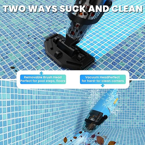 Miniatura 3 de Efurden Aspiradora de piscina de mano, limpiador de piscina recargable con tiempo de funcionamiento de hasta 60 minutos, ideal para piscinas sobre