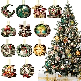 Jenaai 36 Pcs Yule Ornaments for Christmas Trees Wooden Pagan Christmas Hanging Ornaments Yule Log Tree of Life Witchy Moon Owl Xmas Decorations Winter Solstice Gift