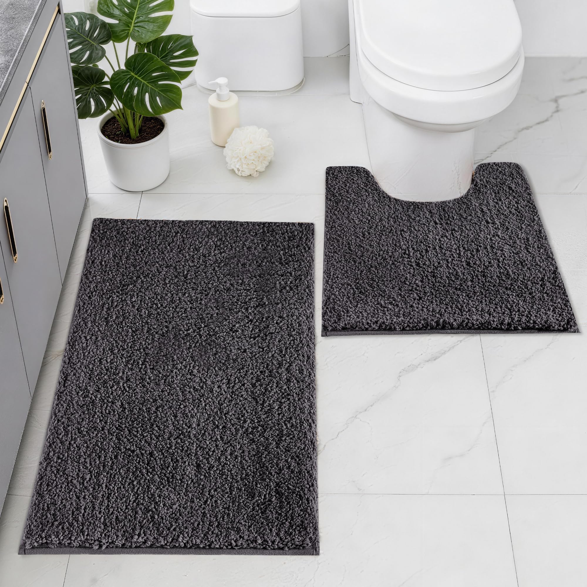 Baahrnom Microfibre Bath Mat Set, Non Slip Bathroom Mat Set 2 Piece