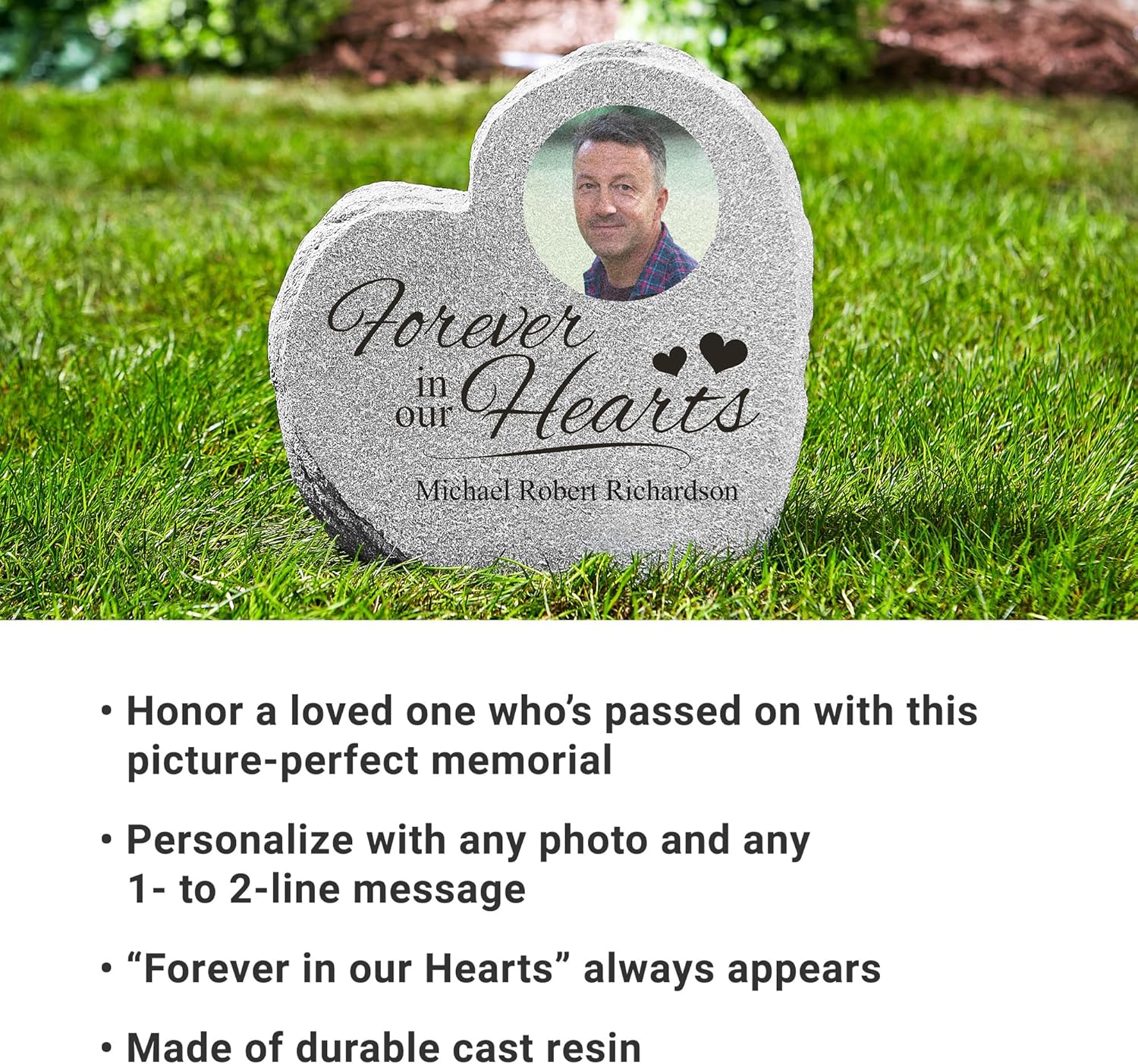 Let's Make Memories Personalized Memorial Garden Stone - Sympathy - Loss of Loved One - Condolences - Outdoor - Headstone - Durable Resin - Upright Garden Marker - Forever in Our Hearts