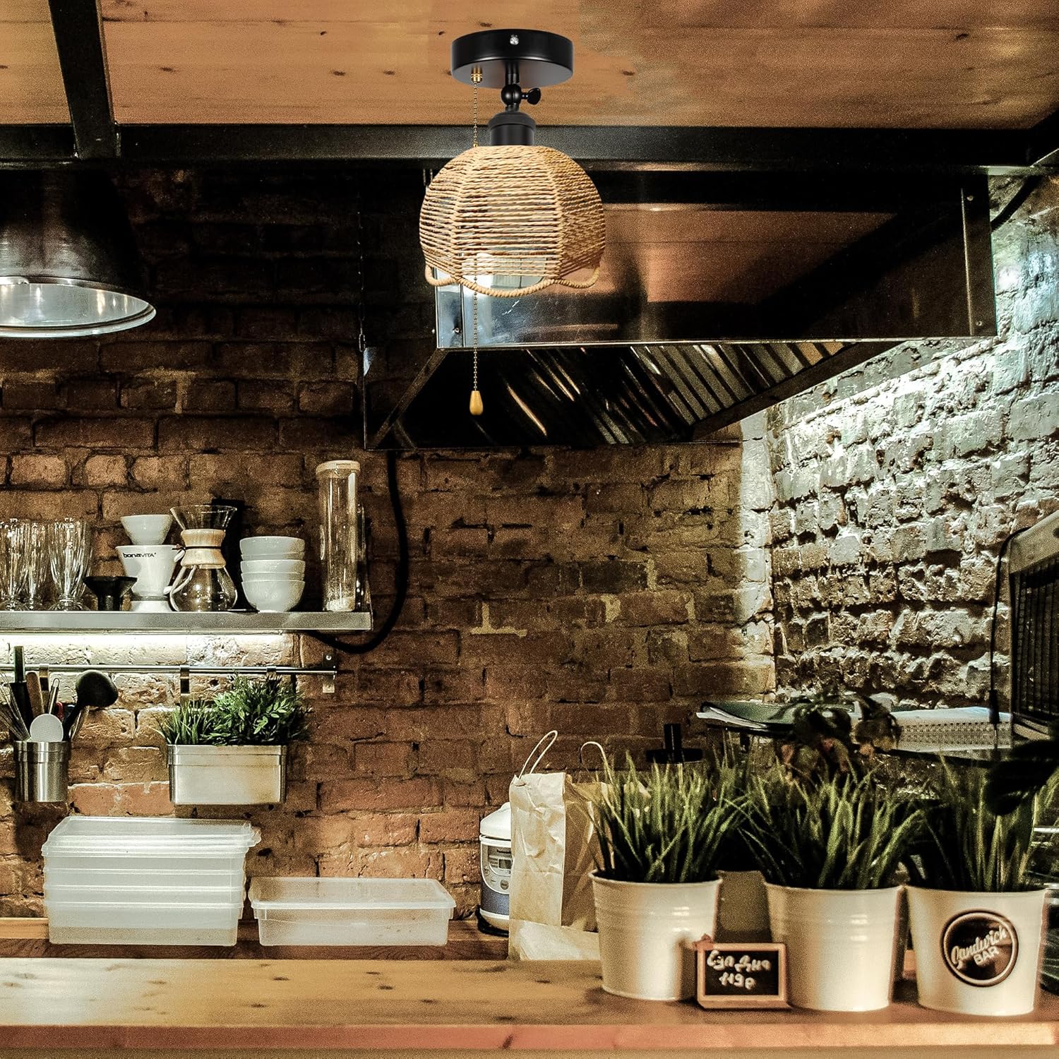 Gimbaled Wall Light, Zipper Switch 12V RV Woven Natural Boho Hollow-Carved Designed Rattan Globe, Replaceable 2700K Bulb Included Semi Flush Mount Interior Lighting Decorative for Camper