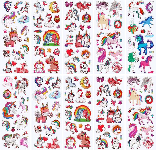 10 Sheets Unicorn Theme Stickers Unicorn 3D Puffy Stickers DIY Cartoon Unicorn Stickers for Reward Prizes Party Favors Supplies