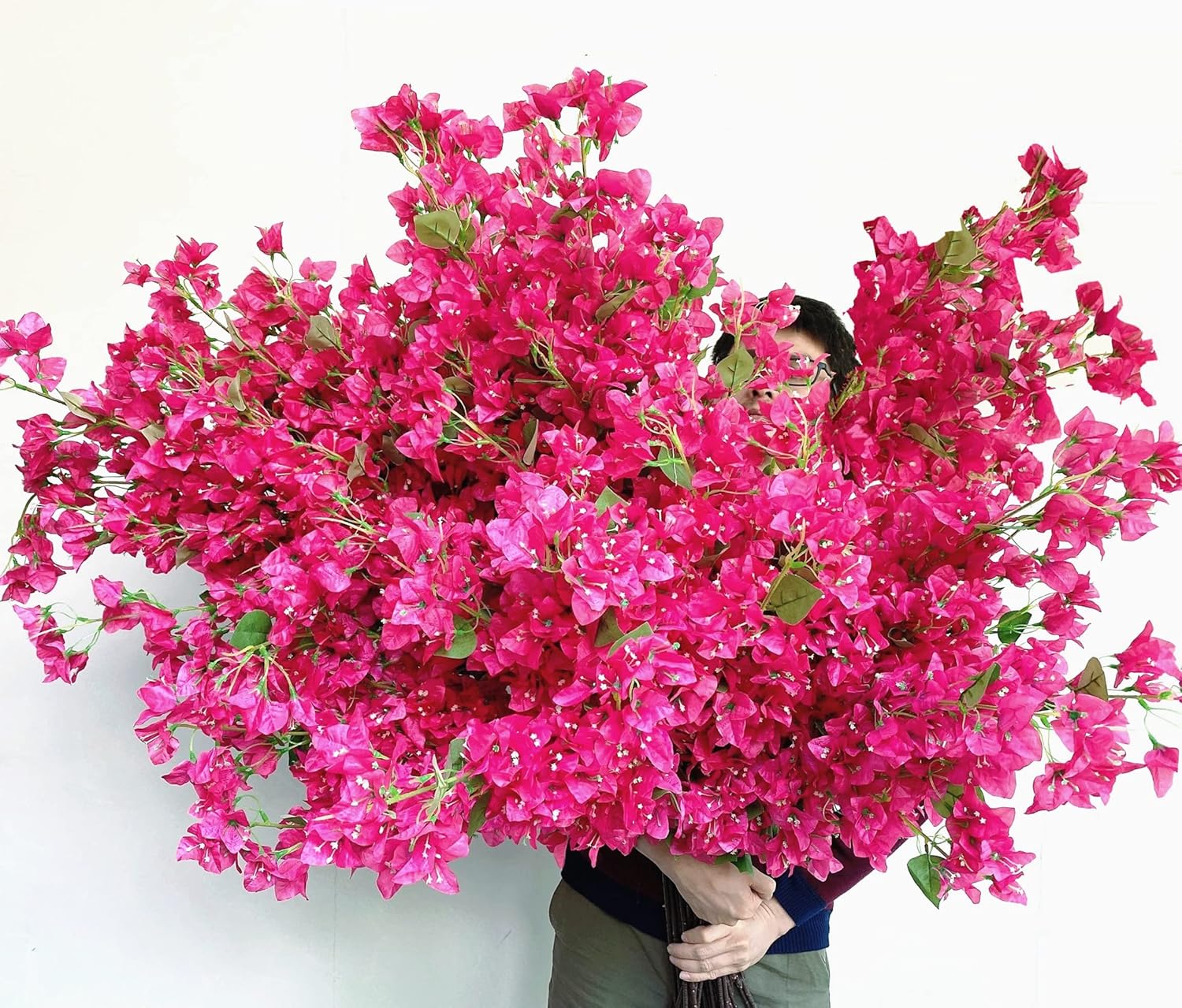 40Pcs in Bulk Artificial Bougainvillea Silk Flowers Branches Long Plant Stems 45" for Wedding Centerpieces, Bussiness Decoration Project, Indoor & Outdoor Decoration (Hot Pink - 40Pcs)