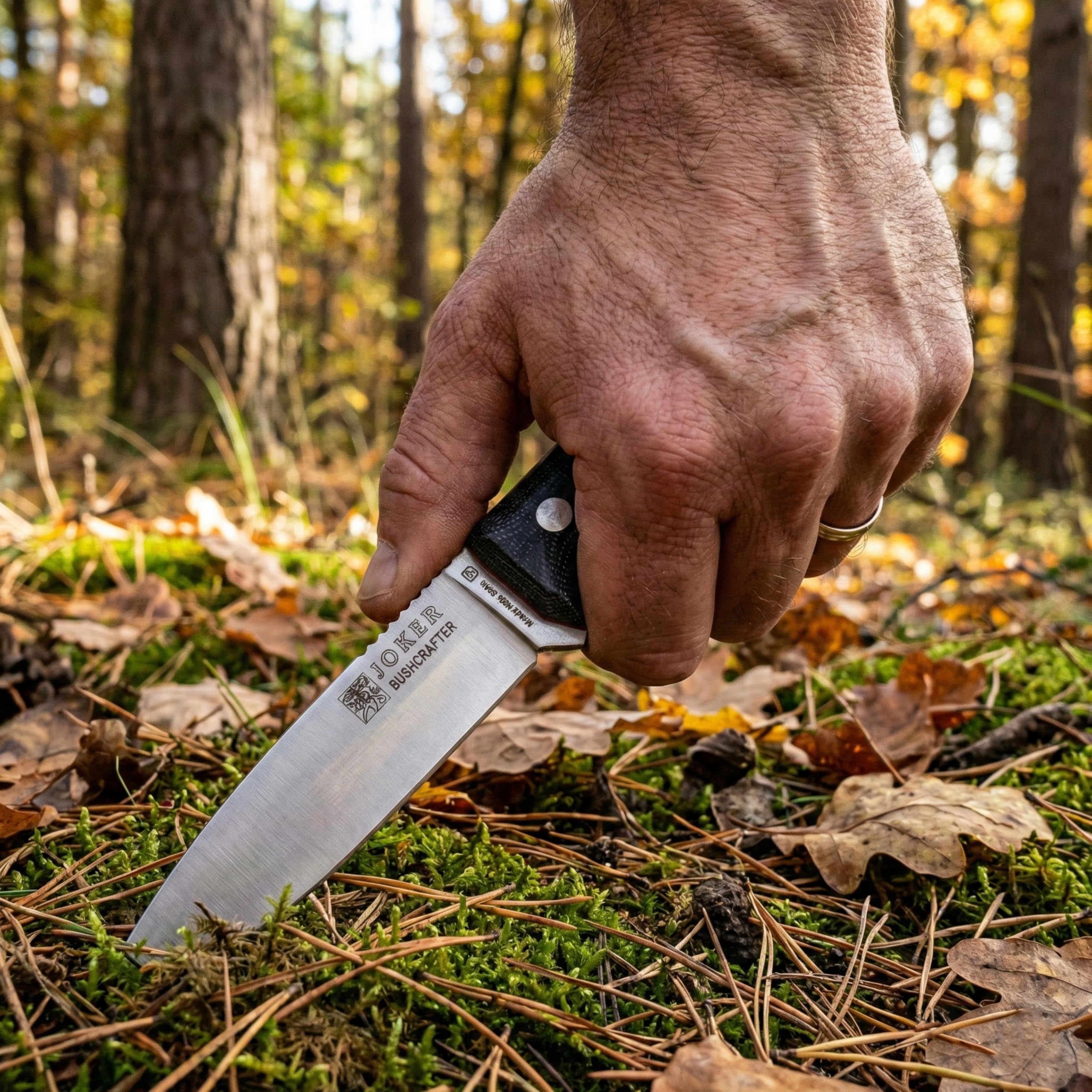 Joker Bushcraft-Messer Bushcrafter CM120, schwarze Lederscheide, Überlebensmesser mit 10,5 cm Klinge aus Böhler N695 Stahl, schwarzer Micarta-Griff, Werkzeug zum Angeln, Jagen, Camping und Wandern