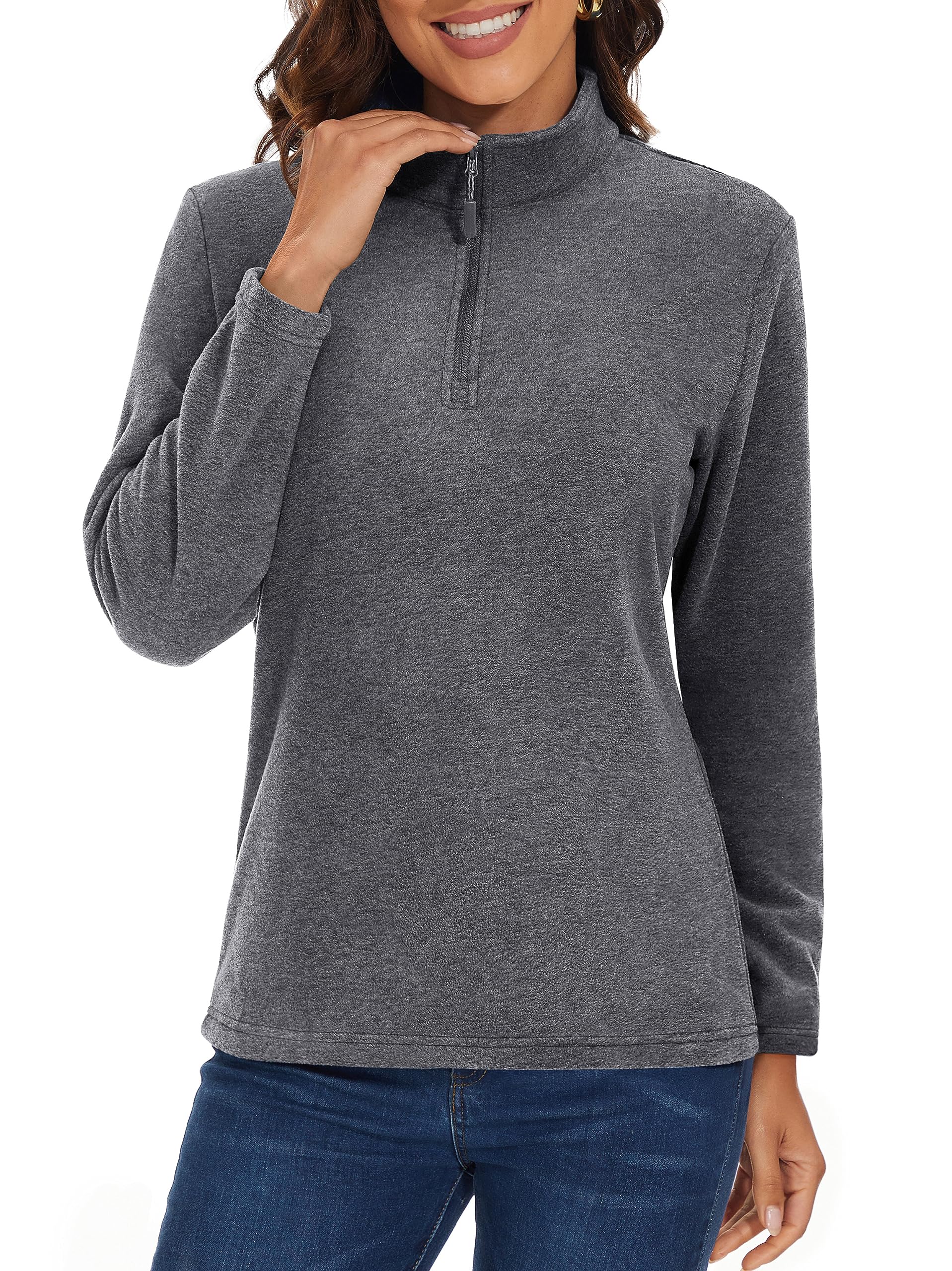 MAGCOMSEN Women's Quarter Zip Pullover Fleece Jacket Grey XL Warm