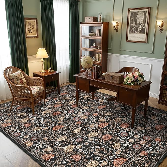 Alfombra Vintage GarveeHome Marrón 5x7 Antideslizante Lavable miniatura 2