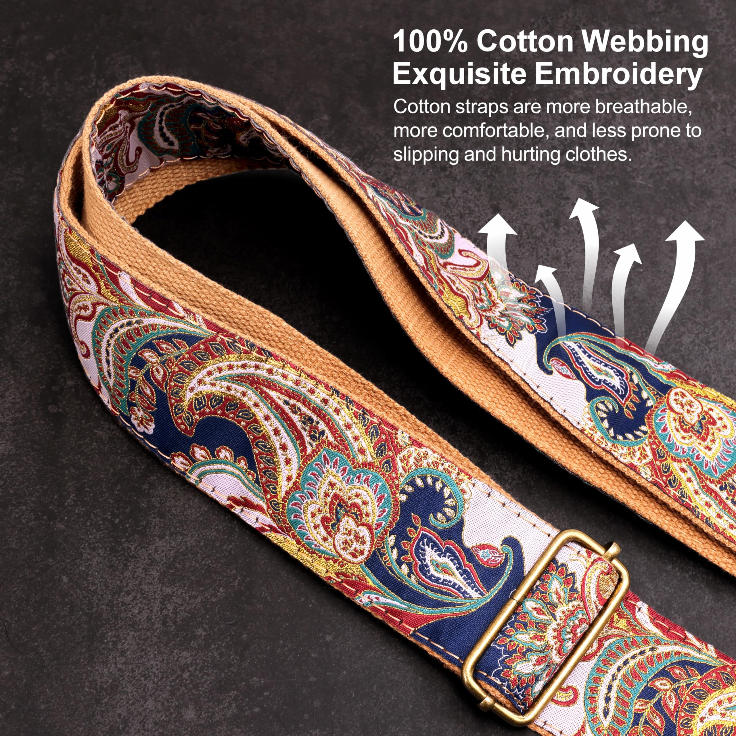 Nefelibata Guitar Strap,Crazy Horse Leather Jacquard Embroidery Cotton Guitar Straps for Bass Electric & Acoustic - Image 4