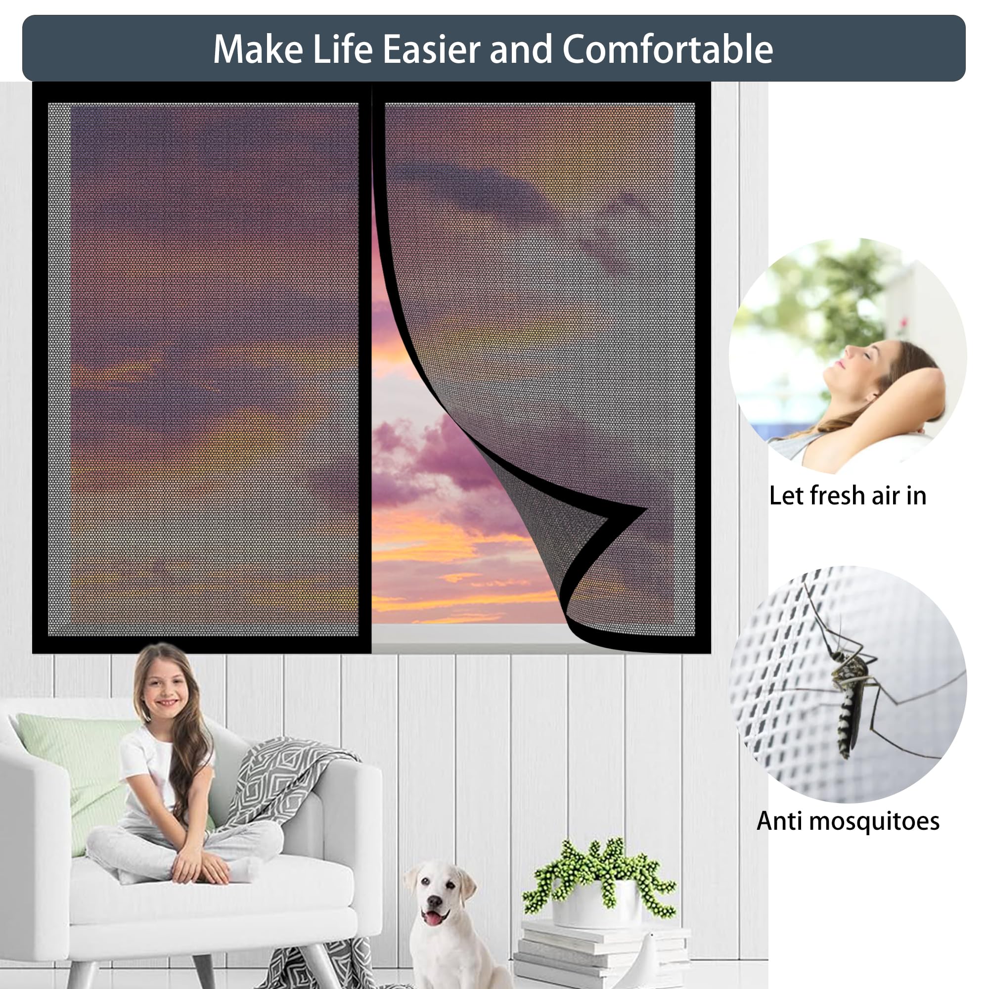Amazon | 磁気スクリーンドア 窓用 180 x 84 cm 超細密網目耐引裂性