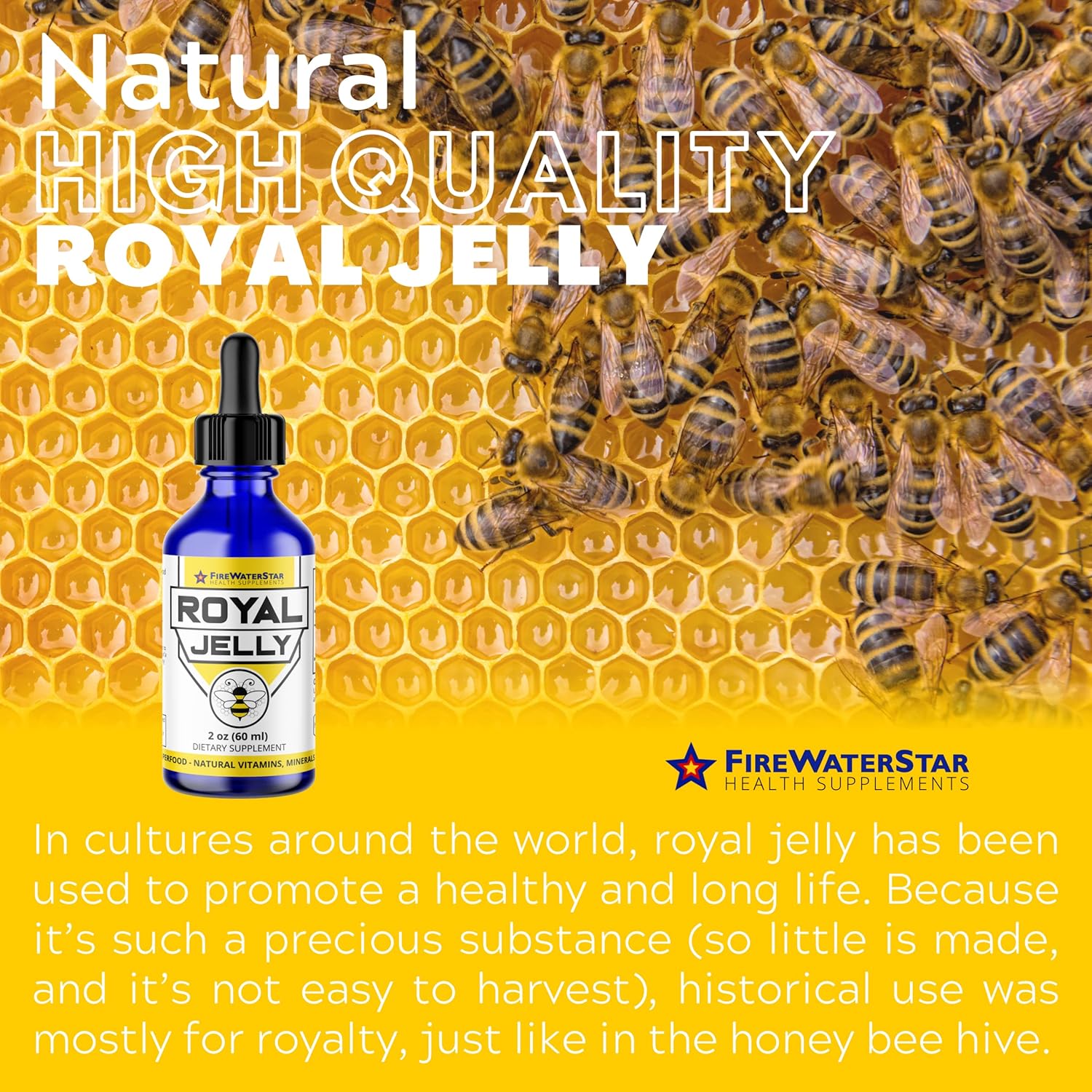 Royal Jelly - 500mg - 2oz - Natural - Non-GMO - Bee Powered Superfood - Natural Vitamins, Minerals, Antioxidants - Anti Aging - Skin Health - Encourages Collagen Production : Health & Household
