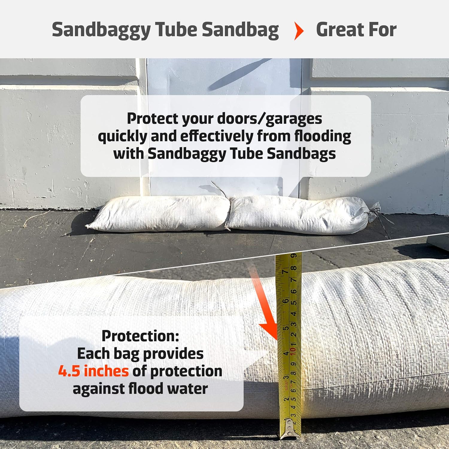 Sandbaggy 38 Inch by 12 Inch Empty Tube Sandbags - Sand Bag Water Barrier - For Re-Directing Water in Flood/Erosion Issues - Sand Not Included (10 Bags)