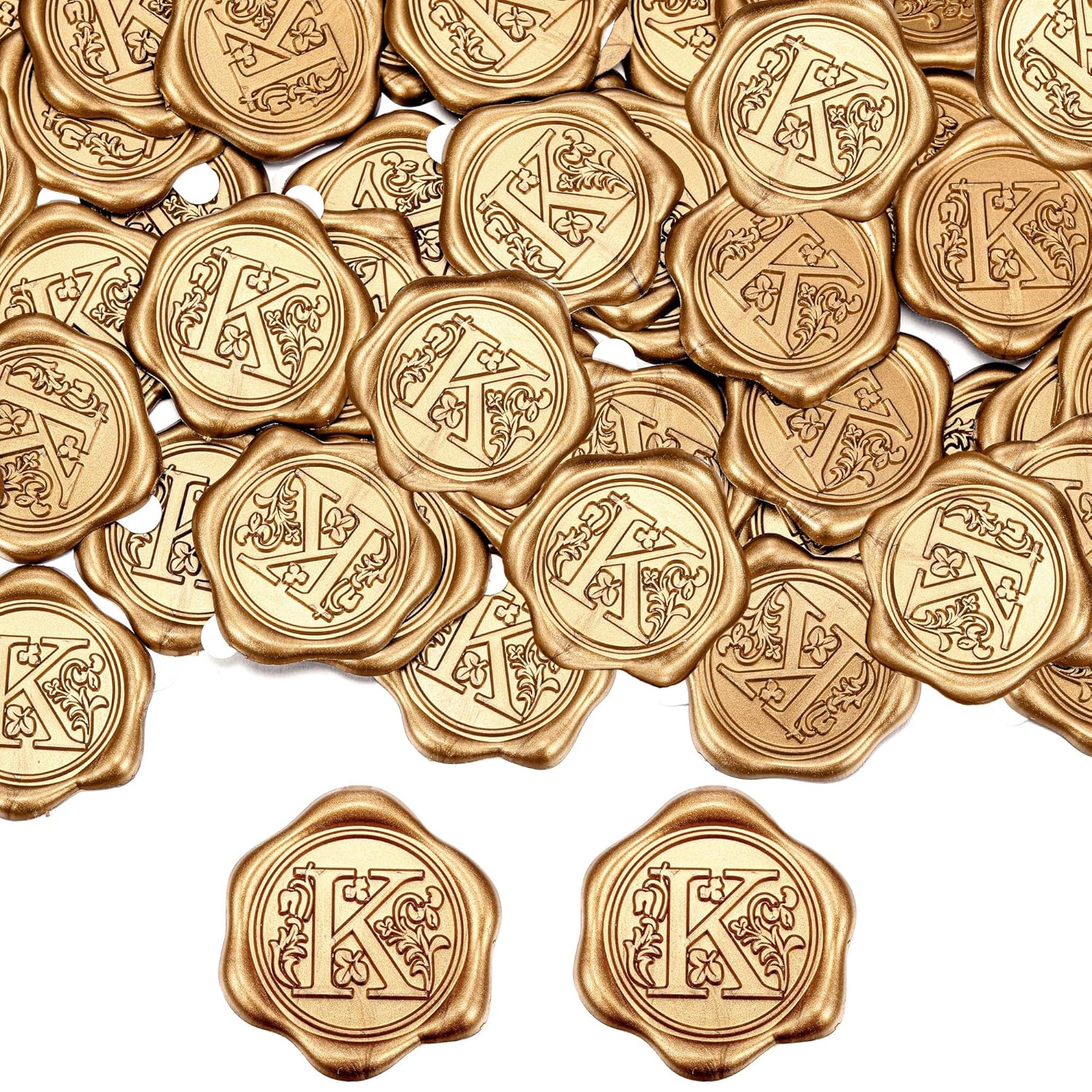 Yoption 100Pcs Initial Alphabet K Adhesive Wax Seal Stickers, Antique Gold Letter Wax Seal Stickers Envelope Seals Self Adhesive Wax Stickers for Wedding Party Birthday Christmas (K)