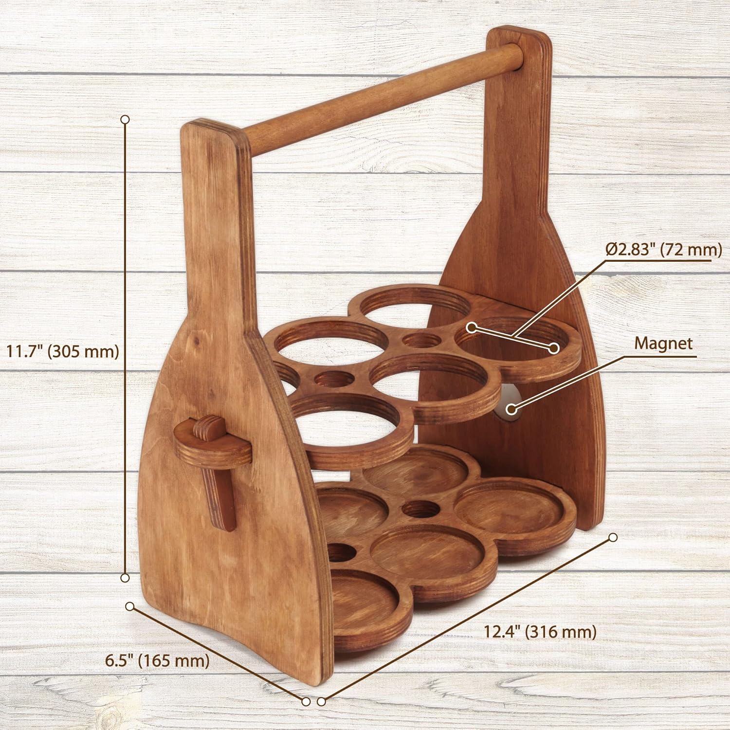 ROSTMARYGIFT Wooden 6-Bottle Beer Caddy, Collapsible Drink Holder, Beer Lover Gifts for Men Him, Dad - Image 4