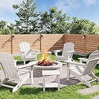 Vista 1 de GarveeLife Juego de 4 sillas plegables Adirondack con 2 mesas auxiliares, sillas de plástico HDPE para exteriores con textura de madera, 380 libras